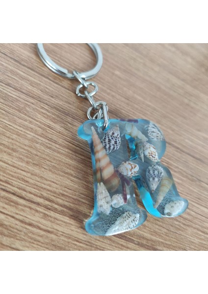 "r" Harfi - Açık Mavi Deniz Epoksi Harf Anahtarlık – Gerçek Deniz Kabuğu, El Yapımı, Benzersiz fırsatları