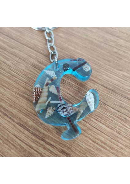 "ç" Harfi - Açık Mavi Deniz Epoksi Harf Anahtarlık – Gerçek Deniz Kabuğu, El Yapımı, Benzersiz indirimleri