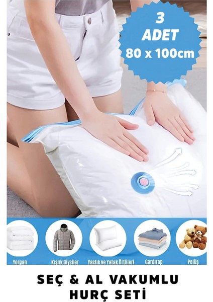 Lacivert 80X100CM Vakumlu Hurç ve Poset Seti, Pratik Saklama Çözümü