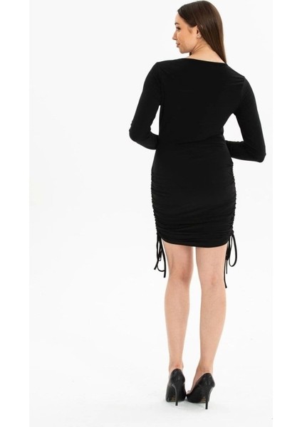 Kadın Uzun Kol Büzgü Detaylı Sandy Kumaş Ayarlanabilir Boy Fırsat Ürün Elbise fırsatları