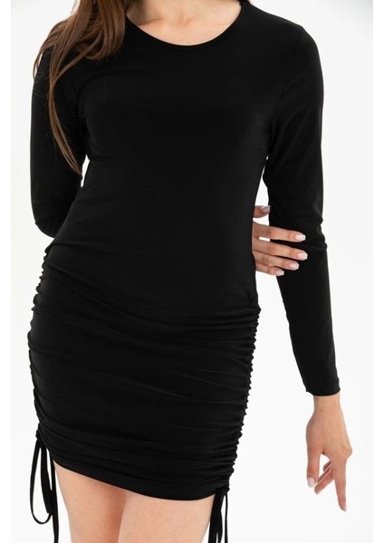 Kadın Uzun Kol Büzgü Detaylı Sandy Kumaş Ayarlanabilir Boy Fırsat Ürün Elbise indirimleri