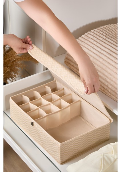12+1 Bölmeli Kapaklı Katlanabilir Saklama Kutusu, Dolap ve Çekmece Düzenleyici