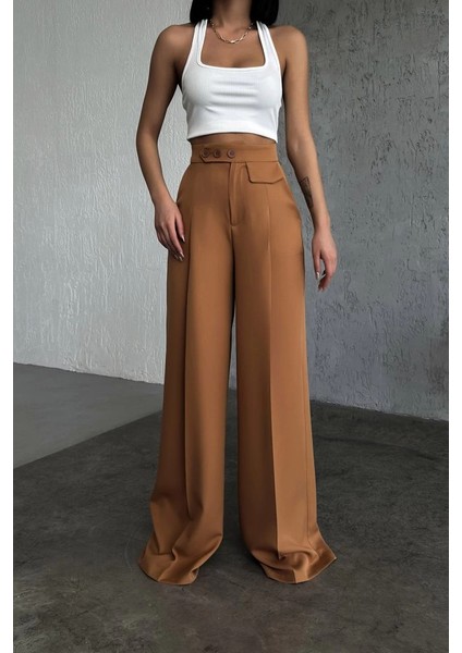 Üç Düğme Detayli Palazzo Pantolon modelleri