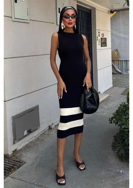 Etek Ucu Şerit Detaylı Triko Elbise 2831