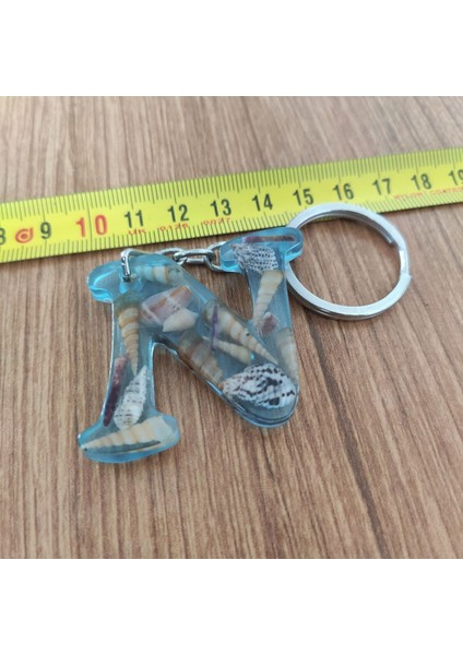 "n" Harfi - Açık Mavi Deniz Epoksi Harf Anahtarlık – Gerçek Deniz Kabuğu, El Yapımı, Benzersiz fiyatları