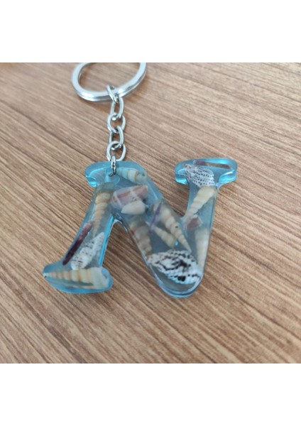 "n" Harfi - Açık Mavi Deniz Epoksi Harf Anahtarlık – Gerçek Deniz Kabuğu, El Yapımı, Benzersiz indirimleri