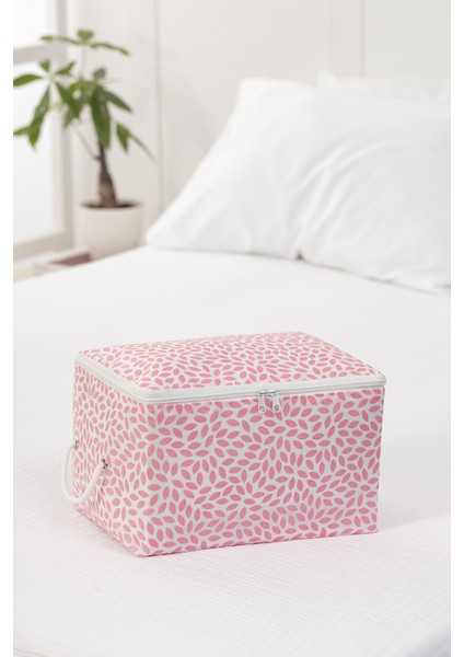 Pudra Yaprak Baskılı Baza Altı ve Valiz Düzenleyici Hurç, 30X22X18, Pembe
