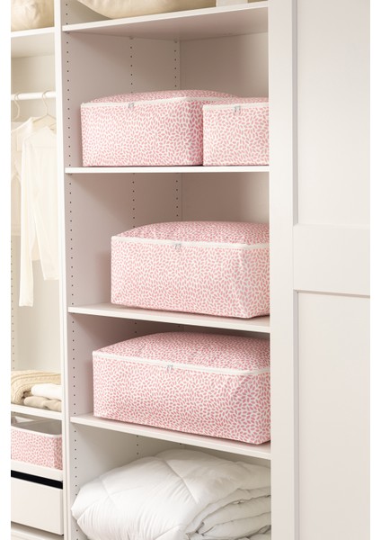 Pudra Yaprak Baskılı Baza Altı ve Valiz Düzenleyici Hurç, 30X22X18, Pembe