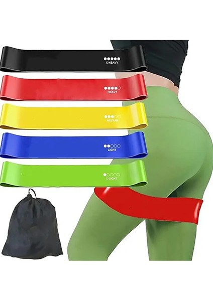 Profesyonel 5'li Latex Aerobik Band 5 Farklı Direnç Bandı Özel Çantalı Squat Çalışma Lastiği