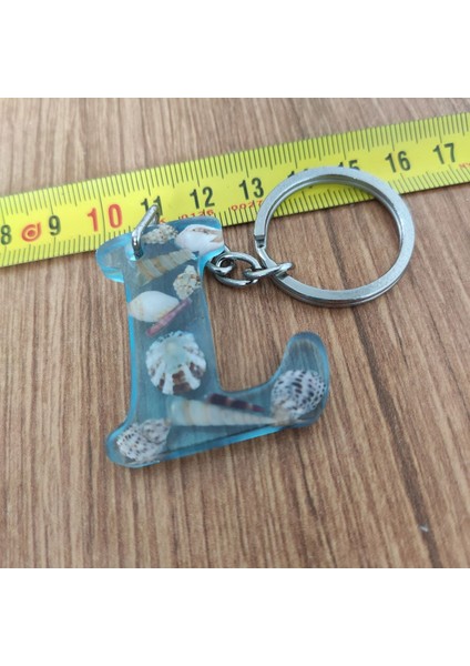 "l" Harfi - Açık Mavi Deniz Epoksi Harf Anahtarlık – Gerçek Deniz Kabuğu, El Yapımı, Benzersiz fiyatları