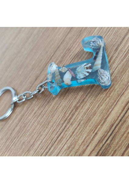 "l" Harfi - Açık Mavi Deniz Epoksi Harf Anahtarlık – Gerçek Deniz Kabuğu, El Yapımı, Benzersiz modelleri