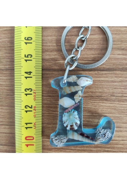 "l" Harfi - Açık Mavi Deniz Epoksi Harf Anahtarlık – Gerçek Deniz Kabuğu, El Yapımı, Benzersiz indirimleri
