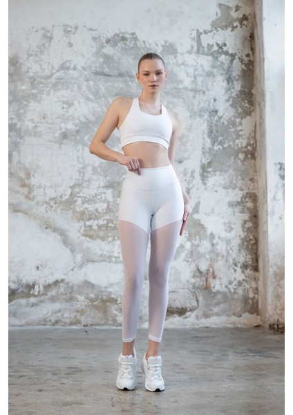 Dar Kesim Ekstra Yüksek Bel Tül Detaylı Siyah Spor Tayt fiyatları