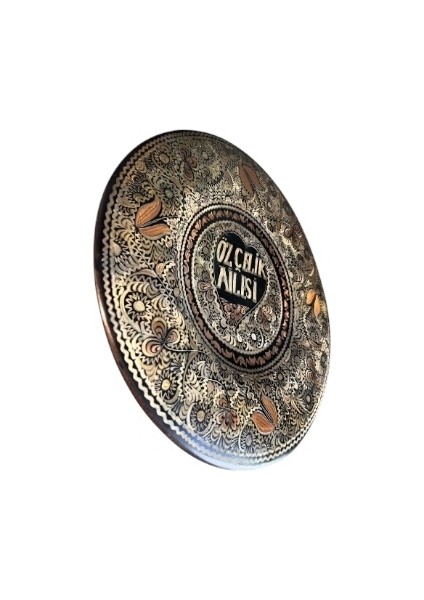 Özçelik Ailesi Yazılı Lale Çiçek Motifli El Işi Bakır Tabak Duvar Süsü fiyatları