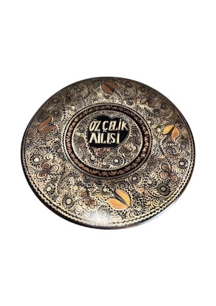 Özçelik Ailesi Yazılı Lale Çiçek Motifli El Işi Bakır Tabak Duvar Süsü fırsatları