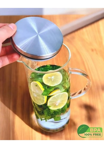 Metal Kapaklı Borosilikat Cam Sürahi 1500 ml - Ateşe Isıya Dayanıklı Sürahi fiyatları