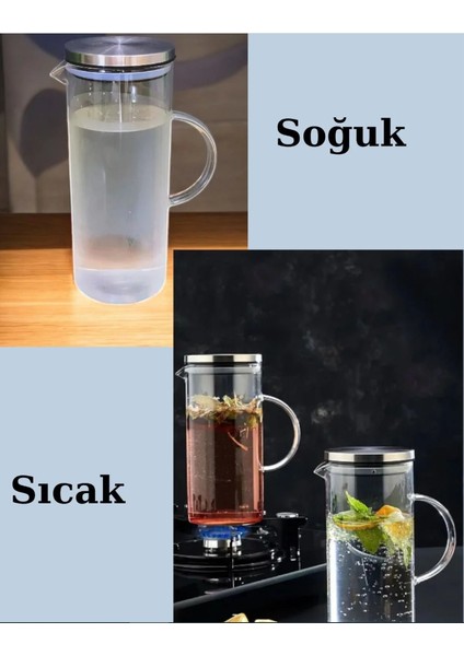 Metal Kapaklı Borosilikat Cam Sürahi 1500 ml - Ateşe Isıya Dayanıklı Sürahi fırsatları