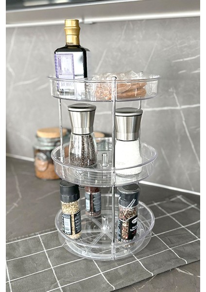 Şeffaf Üç Katlı Döner Çok Amaçlı Düzenleyici, Banyo ve Mutfak Için Ideal