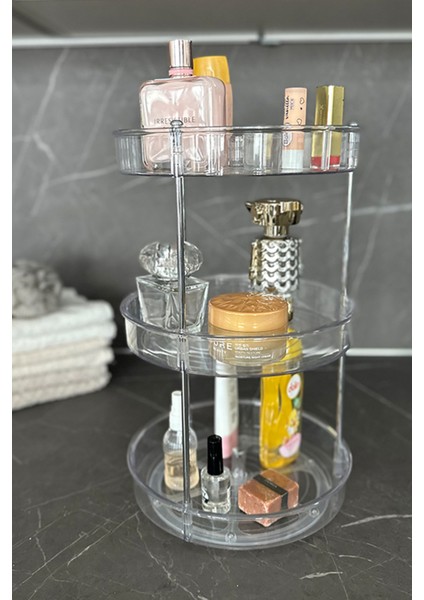 Şeffaf Üç Katlı Döner Çok Amaçlı Düzenleyici, Banyo ve Mutfak Için Ideal