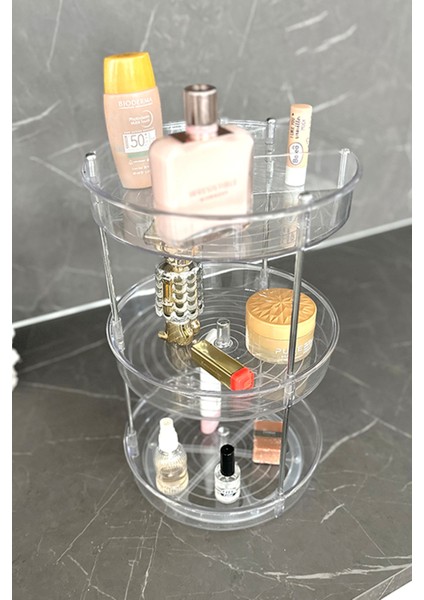 Şeffaf Üç Katlı Döner Çok Amaçlı Düzenleyici, Banyo ve Mutfak Için Ideal