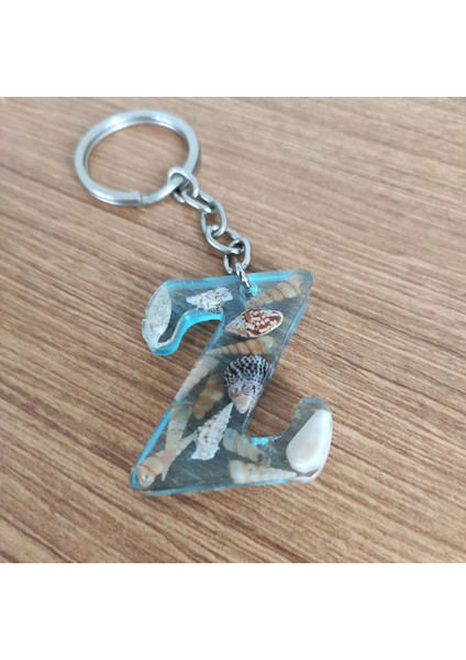 "z" Harfi - Açık Mavi Deniz Epoksi Harf Anahtarlık – Gerçek Deniz Kabuğu, El Yapımı, Benzersiz indirimleri