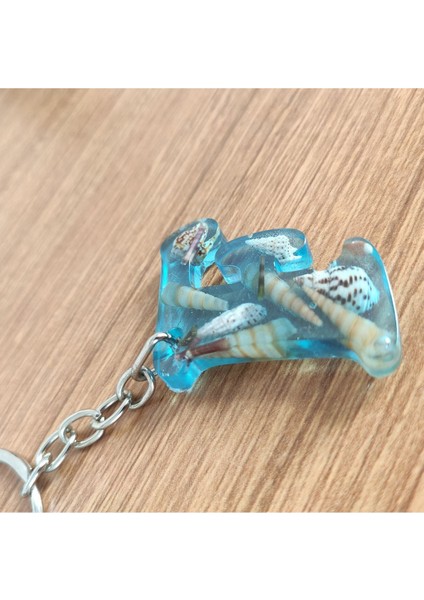 "f" Harfi - Açık Mavi Deniz Epoksi Harf Anahtarlık – Gerçek Deniz Kabuğu, El Yapımı, Benzersiz indirimleri