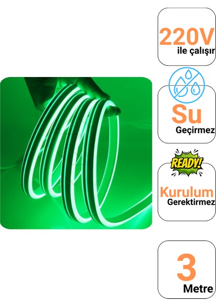 3 Metre 220 Volt Yeşil Neon Led Tak Çalıştır 8x16mm Esnek Hortum Led Suya Dayanıklı Şerit Aydınlatma fiyatları