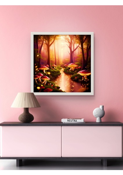 Mantar Ormanı Çocuk Odası LED Tablo – 60X60 cm | Sıva Üstü Montajlı, Tak-Çalıştır Sistem,