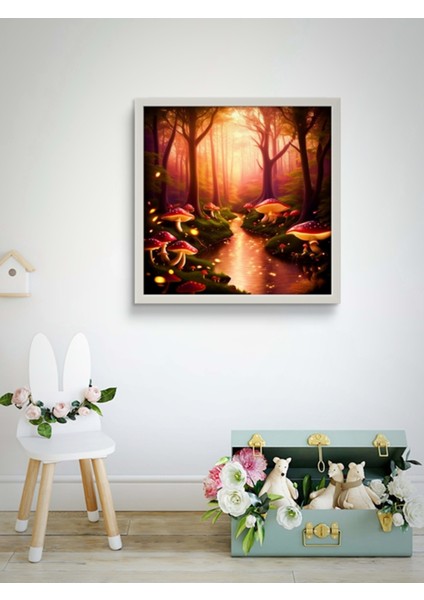 Mantar Ormanı Çocuk Odası LED Tablo – 60X60 cm | Sıva Üstü Montajlı, Tak-Çalıştır Sistem, fiyatları