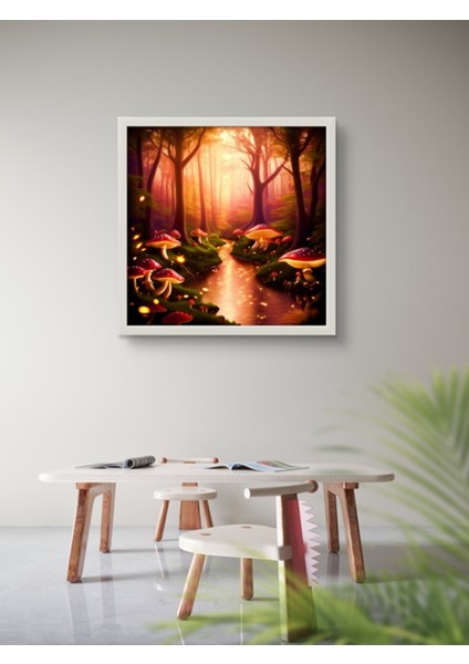 Mantar Ormanı Çocuk Odası LED Tablo – 60X60 cm | Sıva Üstü Montajlı, Tak-Çalıştır Sistem, indirimleri