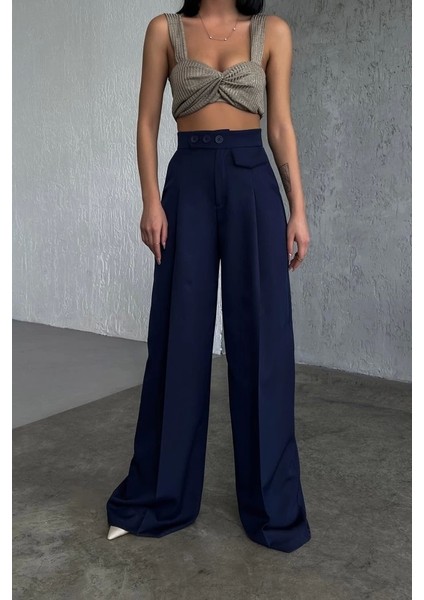 Üç Düğme Detayli Palazzo Pantolon modelleri
