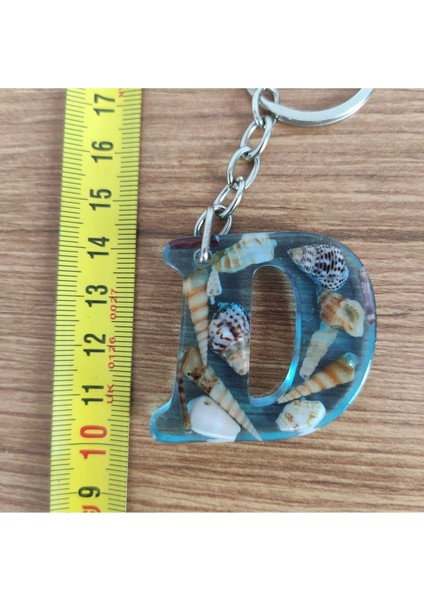 "d" Harfi - Açık Mavi Deniz Epoksi Harf Anahtarlık – Gerçek Deniz Kabuğu, El Yapımı, Benzersiz fiyatları