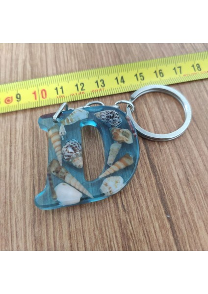 "d" Harfi - Açık Mavi Deniz Epoksi Harf Anahtarlık – Gerçek Deniz Kabuğu, El Yapımı, Benzersiz modelleri