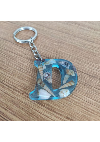 "d" Harfi - Açık Mavi Deniz Epoksi Harf Anahtarlık – Gerçek Deniz Kabuğu, El Yapımı, Benzersiz indirimleri