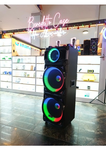 100 Watt Dev Ses Kutusu Bluetooth Hoparlör İki Mikrofonlu Karaoke Cihazı