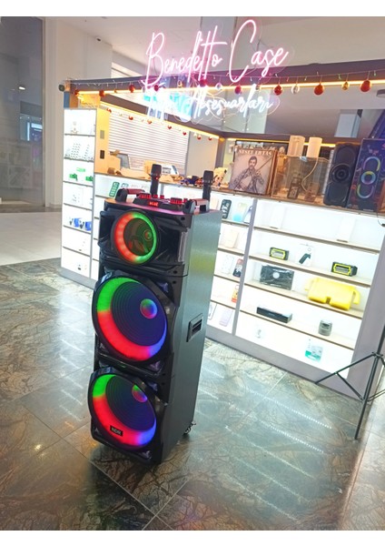 100 Watt Dev Ses Kutusu Bluetooth Hoparlör İki Mikrofonlu Karaoke Cihazı