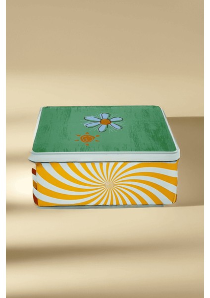 Renkli Dikdörtgen Metal Saklama Kutusu, Ev Dekoru, Çiçekli Tasarım