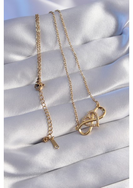 316L Çelik Zincir Gold Renk Zirkon Taşlı Kalp Model Sonsuzluk Kolye - TJ-BKO8768 fiyatları