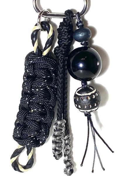 El Yapımı Paracord Örme Siyah Boncuklu Erkek Anahtarlık ve Çanta/kemer Aksesuarı