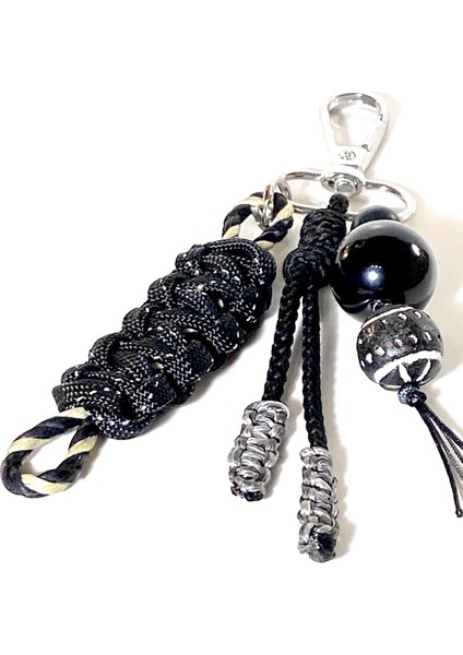 El Yapımı Paracord Örme Siyah Boncuklu Erkek Anahtarlık ve Çanta/kemer Aksesuarı