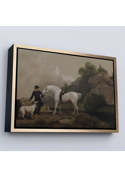 Çerçeveli Kanvas Tablo, George Stubbs'un Creswell Kayalıklarında Damat ve Tazı ile Gri Avcı -7002