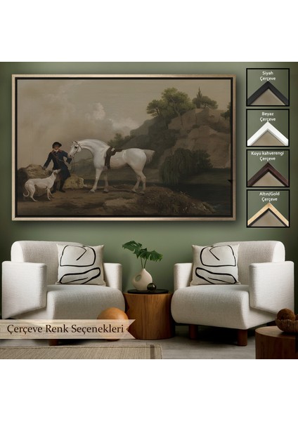 Çerçeveli Kanvas Tablo, George Stubbs'un Creswell Kayalıklarında Damat ve Tazı ile Gri Avcı -7002
