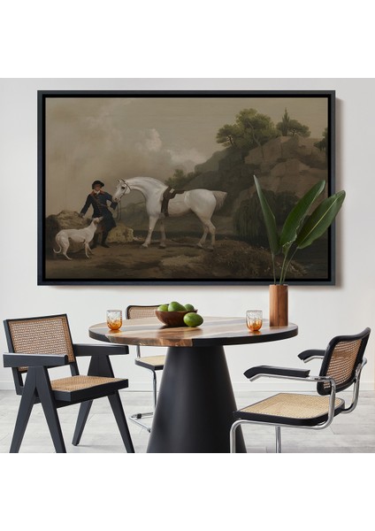 Çerçeveli Kanvas Tablo, George Stubbs'un Creswell Kayalıklarında Damat ve Tazı ile Gri Avcı -7002