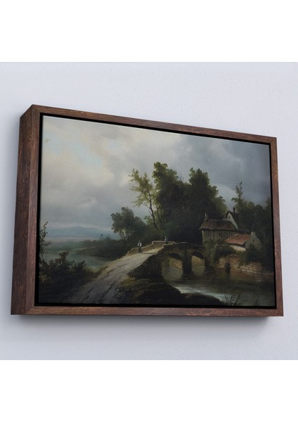 Çerçeveli Dekoratif Kanvas Tablo 19. Yüzyılın Başları Köprülü Fransız Köy Okulu Manzara TABLOSU-7015 fiyatları