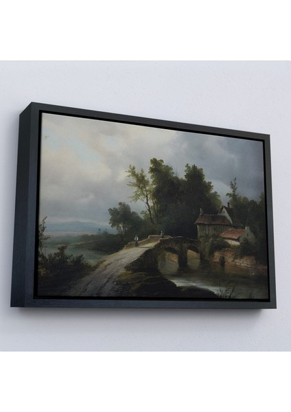 Çerçeveli Dekoratif Kanvas Tablo 19. Yüzyılın Başları Köprülü Fransız Köy Okulu Manzara TABLOSU-7015 modelleri