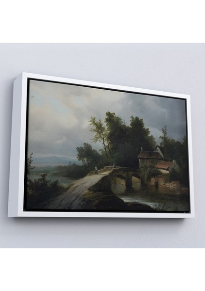Çerçeveli Dekoratif Kanvas Tablo 19. Yüzyılın Başları Köprülü Fransız Köy Okulu Manzara TABLOSU-7015 fırsatları