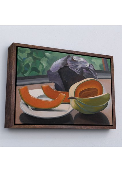 Çerçeveli Dekoratif Kanvas Tablo, Auguste Herbin - Kavunlu Natürmort - Still Life With MELON-7101
