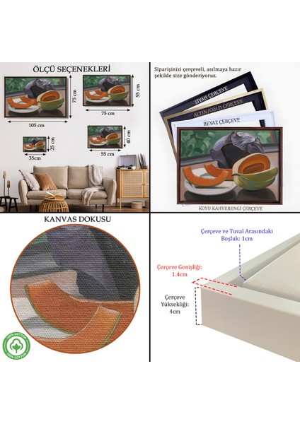 Çerçeveli Dekoratif Kanvas Tablo, Auguste Herbin - Kavunlu Natürmort - Still Life With MELON-7101 indirimleri