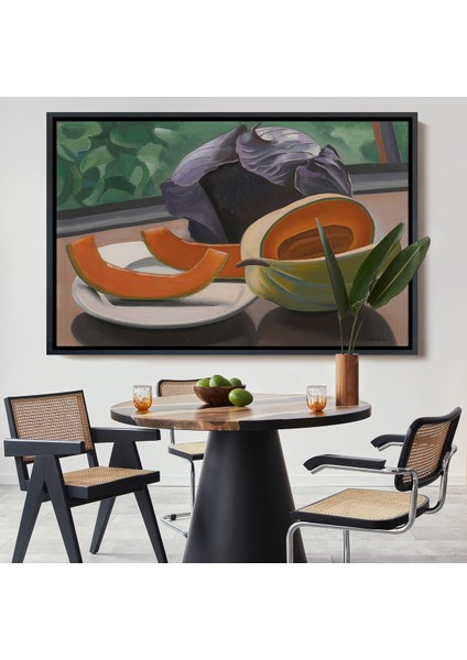 Çerçeveli Dekoratif Kanvas Tablo, Auguste Herbin - Kavunlu Natürmort - Still Life With MELON-7101