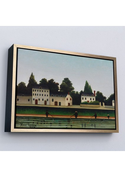 Çerçeveli Dekoratif Kanvas Tablo, Henri Rousseau - Manzara ve Dört Balıkçı TABLOSU-7041 modelleri